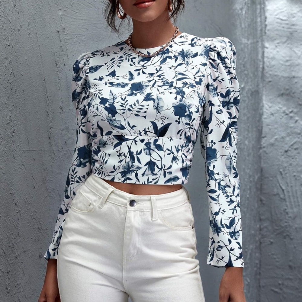 Floral Open-Back Blouse